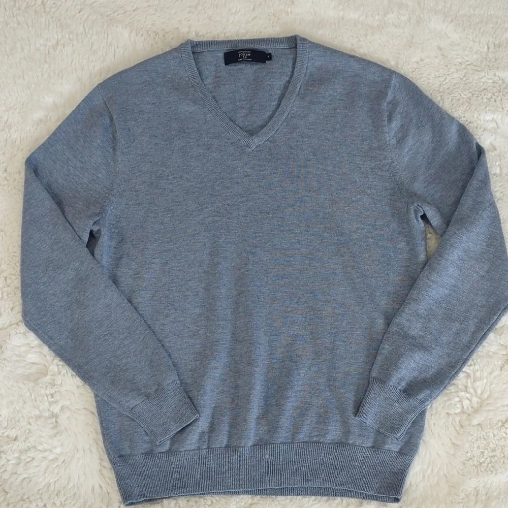 J.CREW 100%Cotton Men's Blue V-Neck Sweater